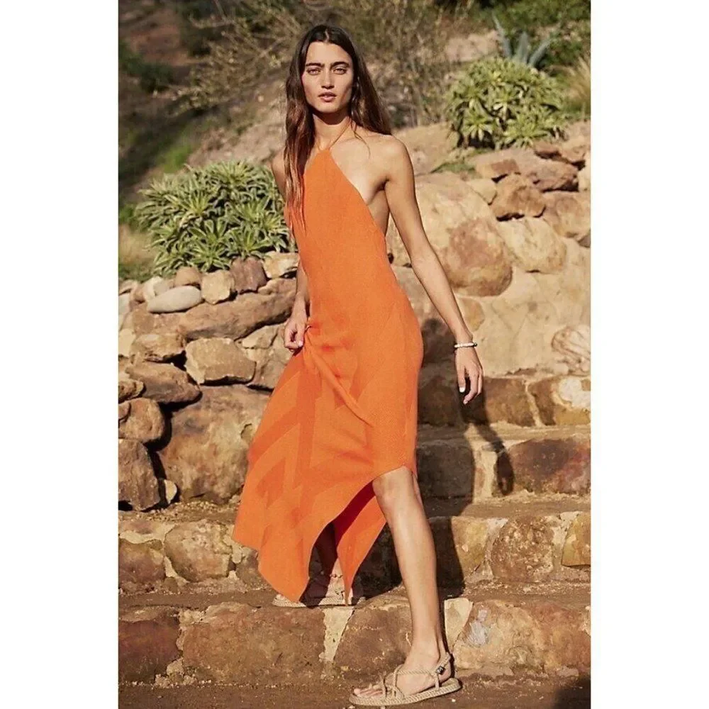 NWT FREE PEOPLE Sz XS KRISTY SWEATER MIDI DRESS IN PAPAYA